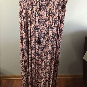 🌸Pink and Blue Maxi A-Line Skirt with Smocked Tie Front
